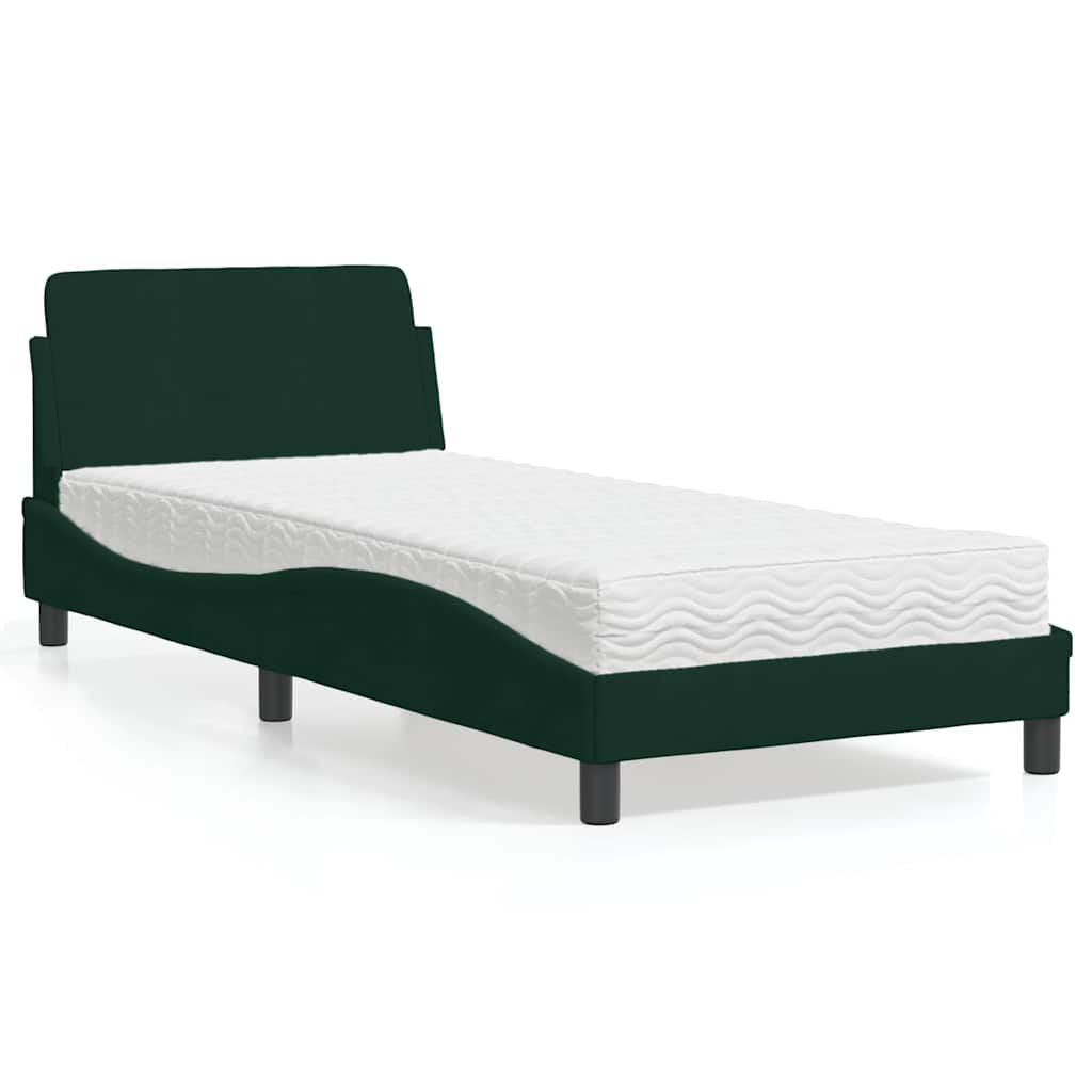 vidaXL Bett mit Matratze "Dover" Dunkelgrün 90x200 cm Samt