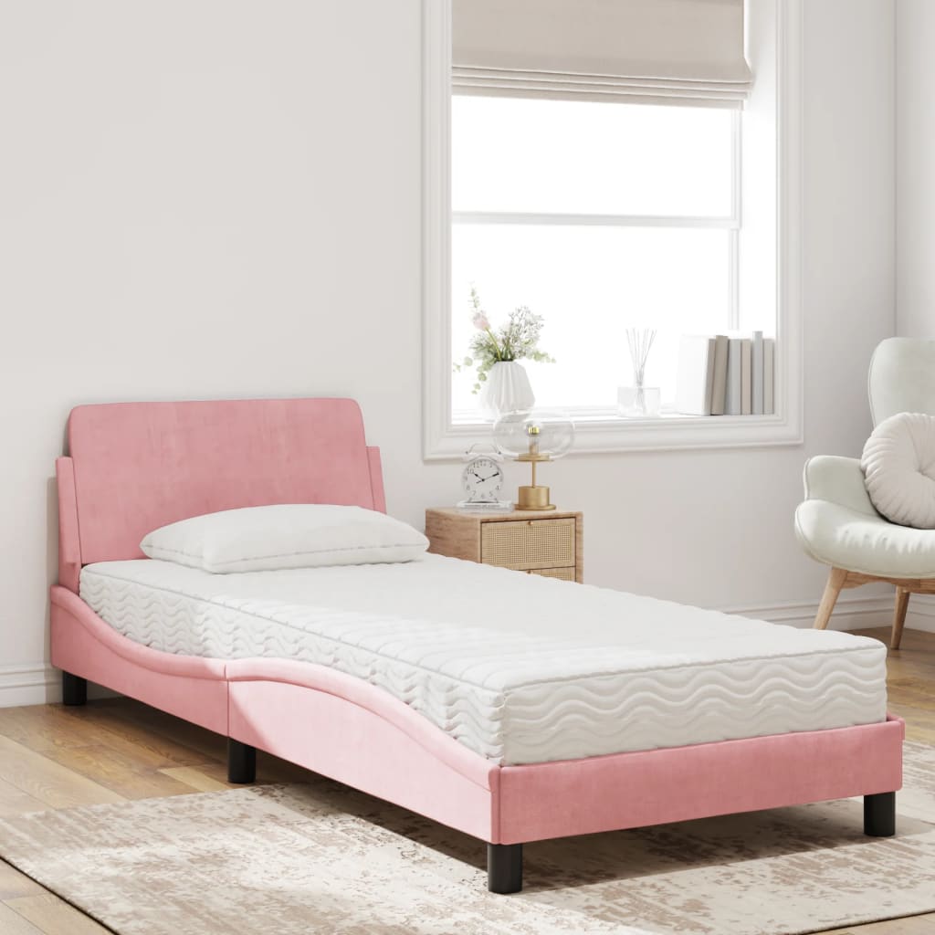 Thumbnail - vidaXL Bett mit Matratze "Dover" Rosa 90x200 cm Samt