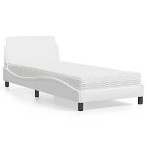 Postelja z vzmetnico Dover bela 90x200 cm umetno usnje