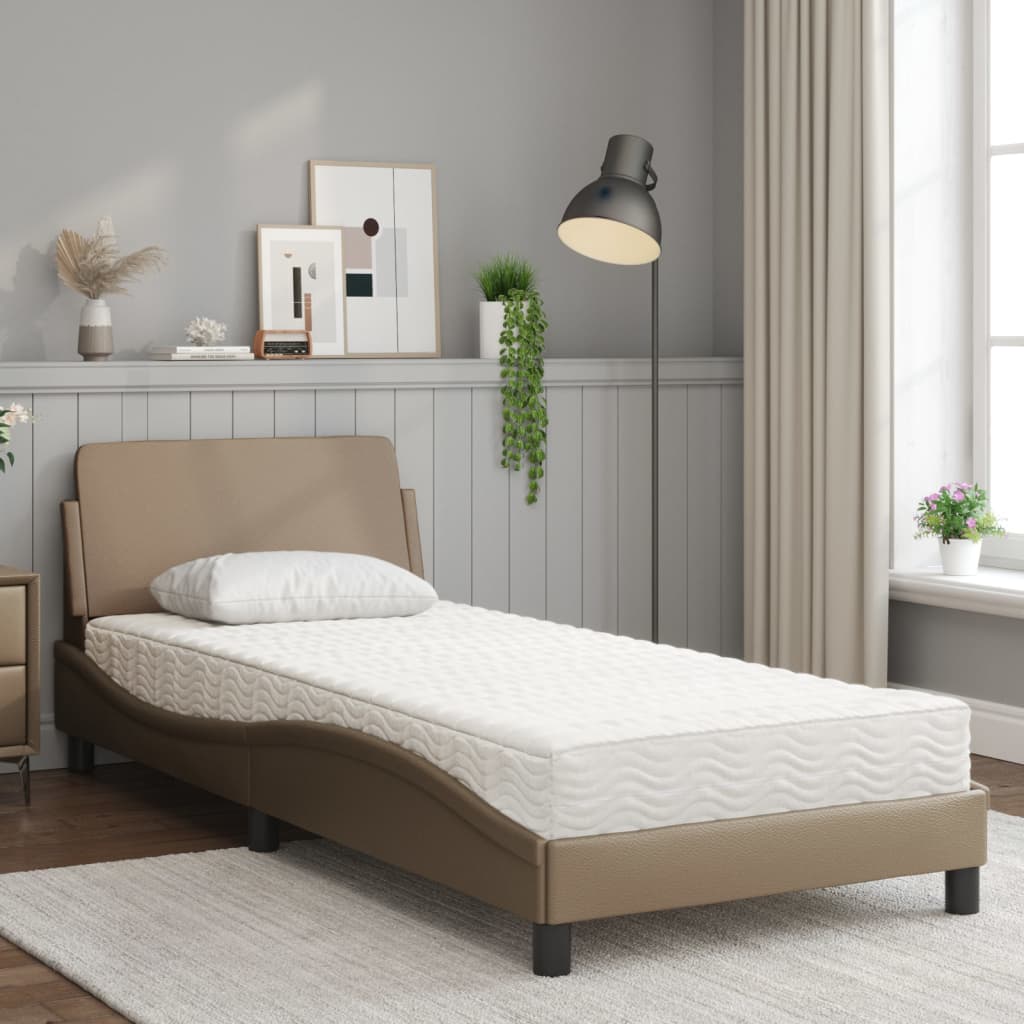 vidaXL Bed met matras "Dover" kunstleer cappuccinokleurig 90x200 cm bruin, foto 2