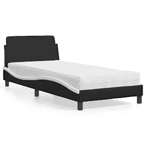 Postelja z vzmetnico Dover črna in bela 90x200 cm umetno usnje