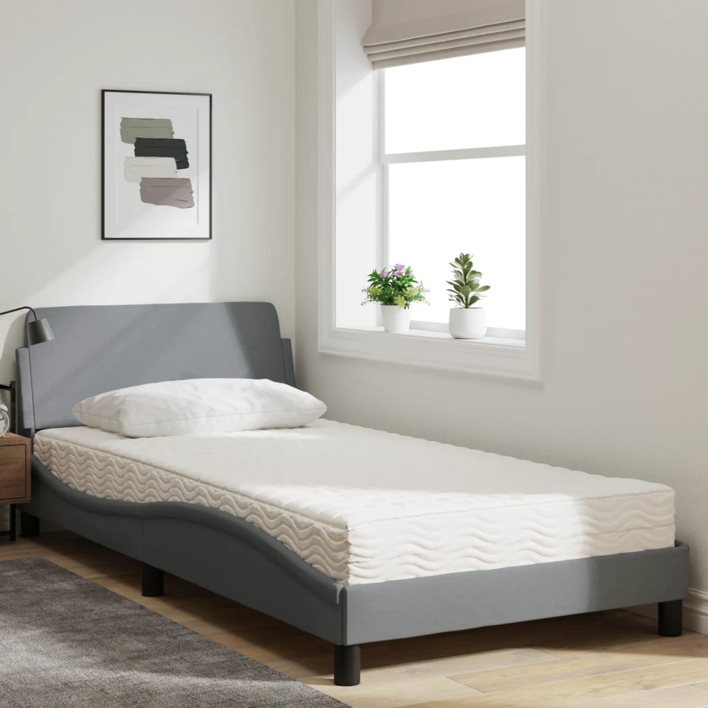 vidaXL Bed met matras "Dover" stof lichtgrijs 100x200 cm grijs, foto 2