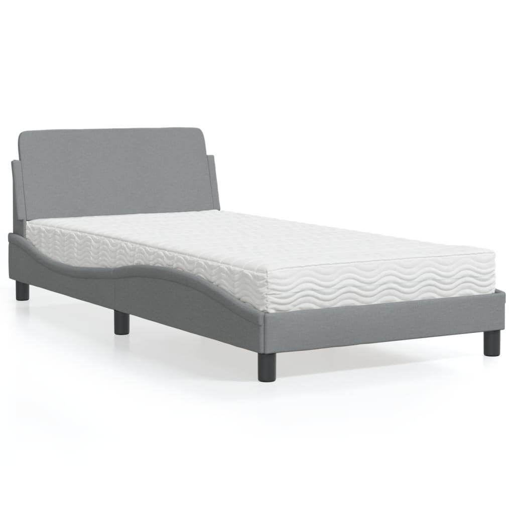 vidaXL Bett mit Matratze Hellgrau 100x200 cm Stoff