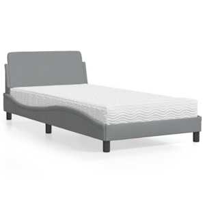 Postelja z vzmetnico Dover svetlo siva 100x200 cm blago