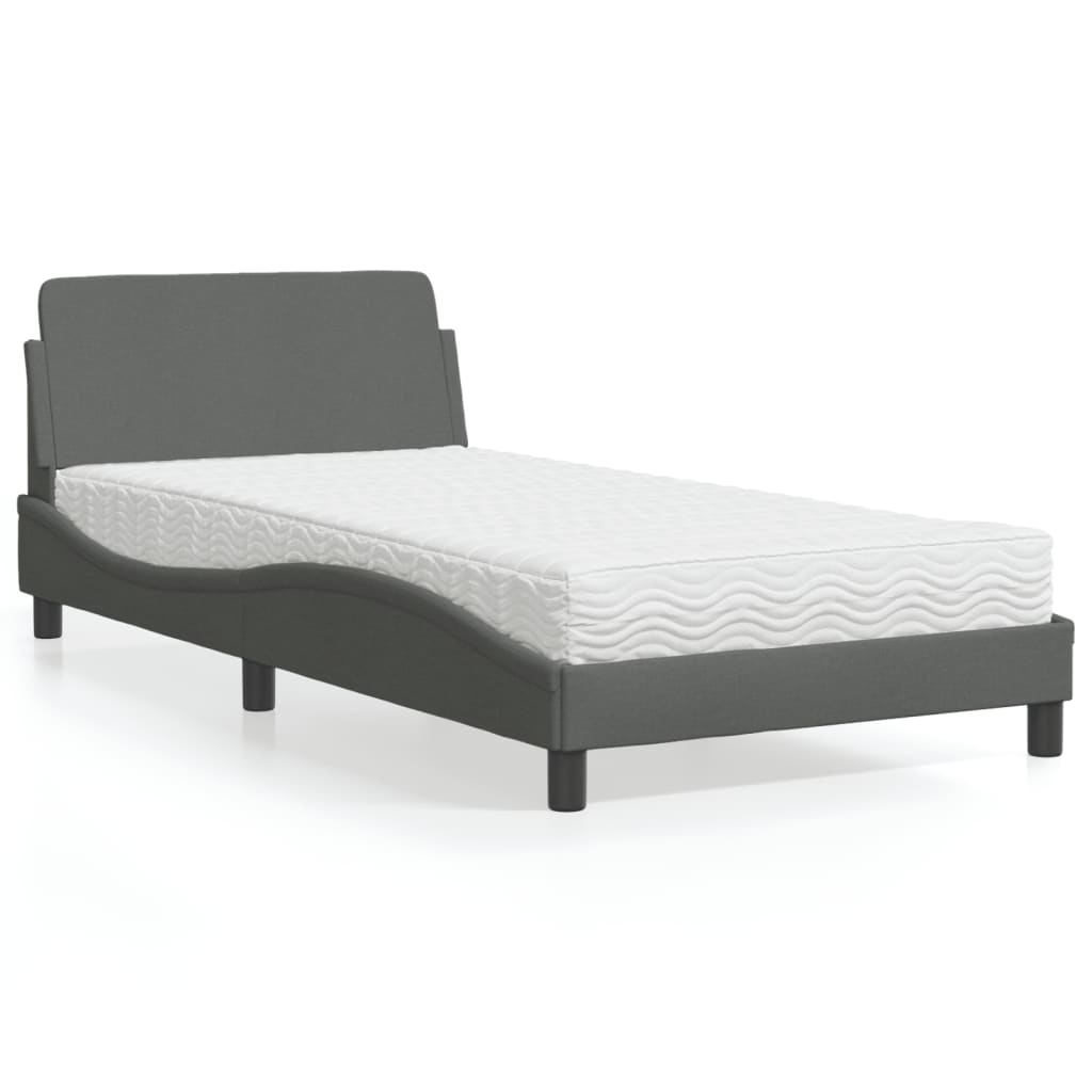 vidaXL seng med madras Dover 100x200 cm stof mørkegrå