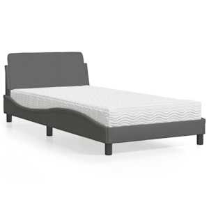 Postelja z vzmetnico Dover temno siva 100x200 cm blago
