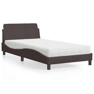 Postelja z vzmetnico Dover temno rjava 100x200 cm blago