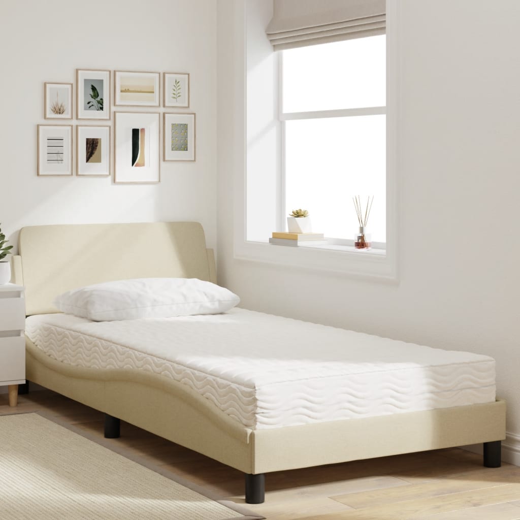 vidaXL Bed met matras stof crèmekleurig 100x200 cm afbeelding