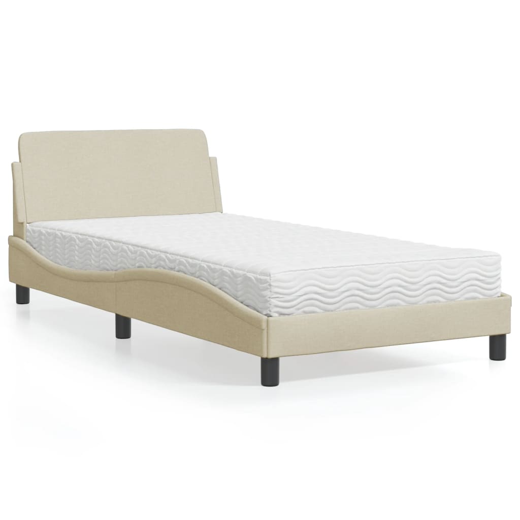 vidaXL Bett mit Matratze Creme 100x200 cm Stoff