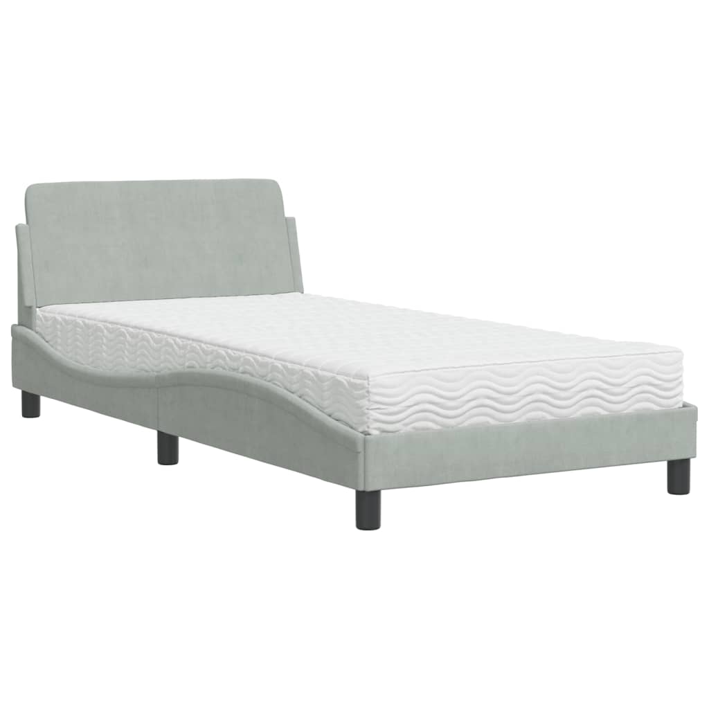 vidaXL Bed met matras "Dover" fluweel lichtgrijs 100x200 cm grijs, foto 3