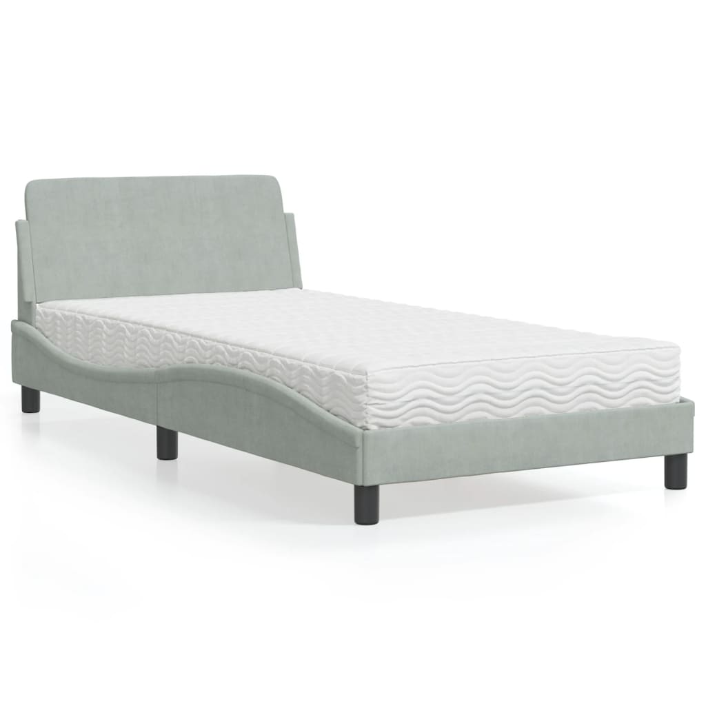 vidaXL Pat cu saltea, Dover, gri deschis, 100x200 cm, catifea