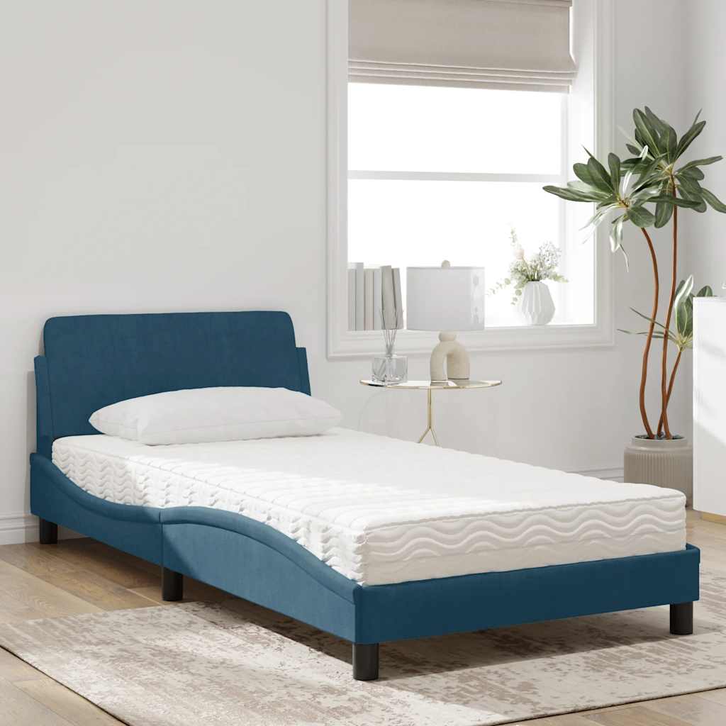 vidaXL seng med madras Dover 100x200 cm velour blå