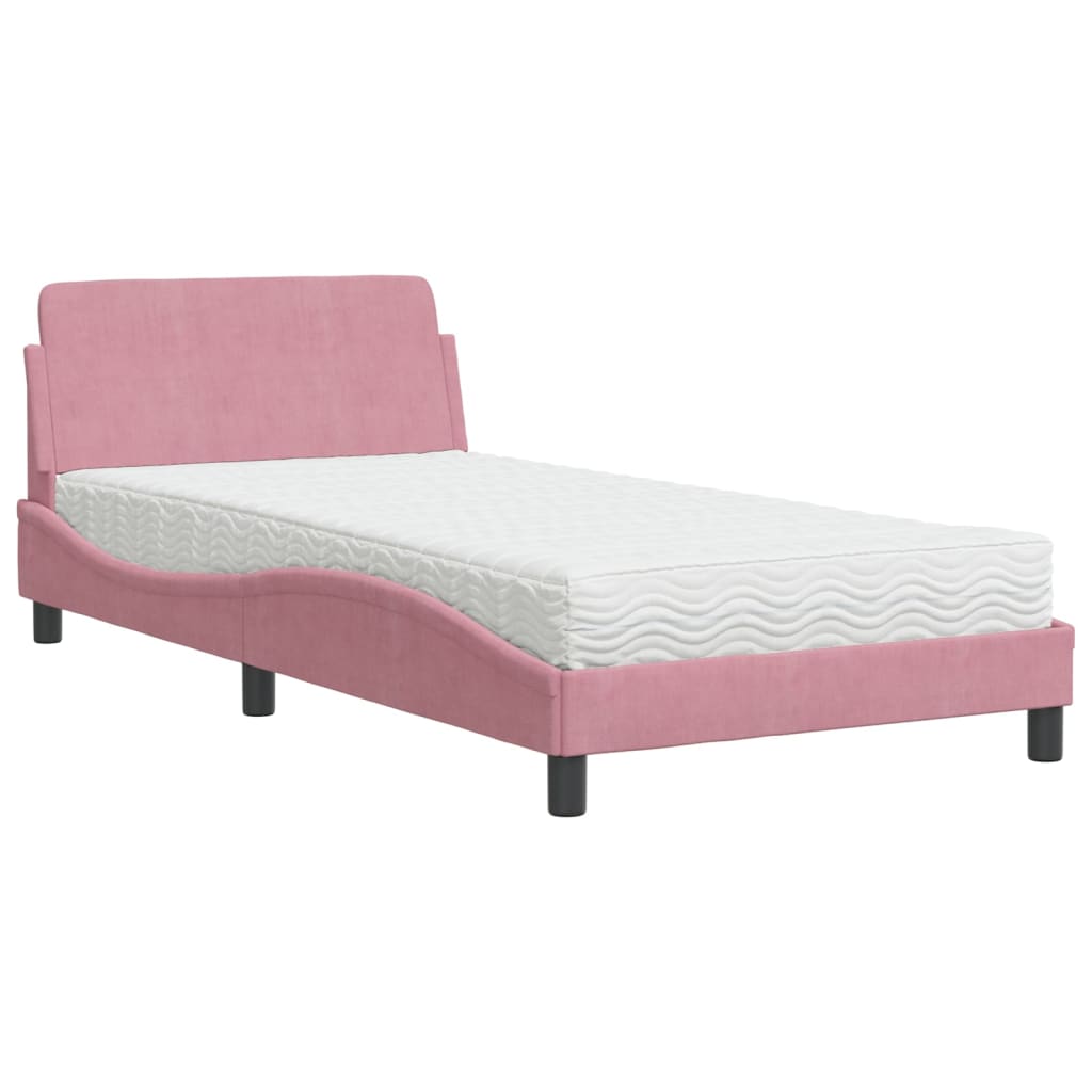 vidaXL Bed met matras "Dover" fluweel roze 100x200 cm, foto 3