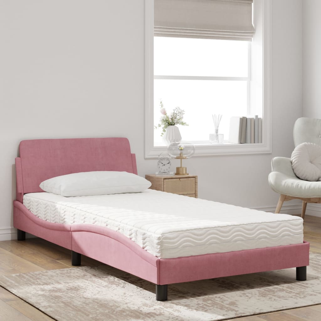 Thumbnail - vidaXL Bett mit Matratze "Dover" Rosa 100x200 cm Samt