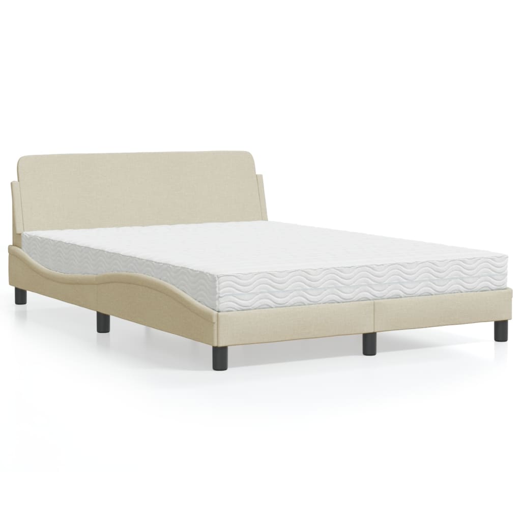 vidaXL Bett mit Matratze Creme 120x200 cm Stoff