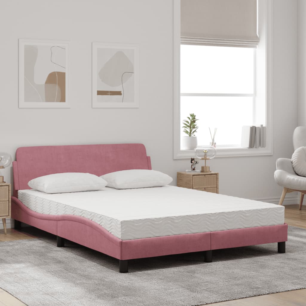 Thumbnail - vidaXL Bett mit Matratze "Dover" Rosa 120x200 cm Samt