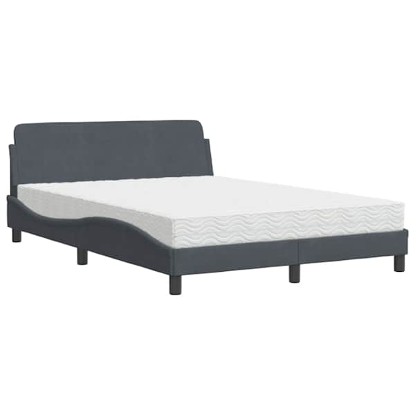 vidaXL voodi madratsiga Dover,tumehall, 140x190 cm, samet