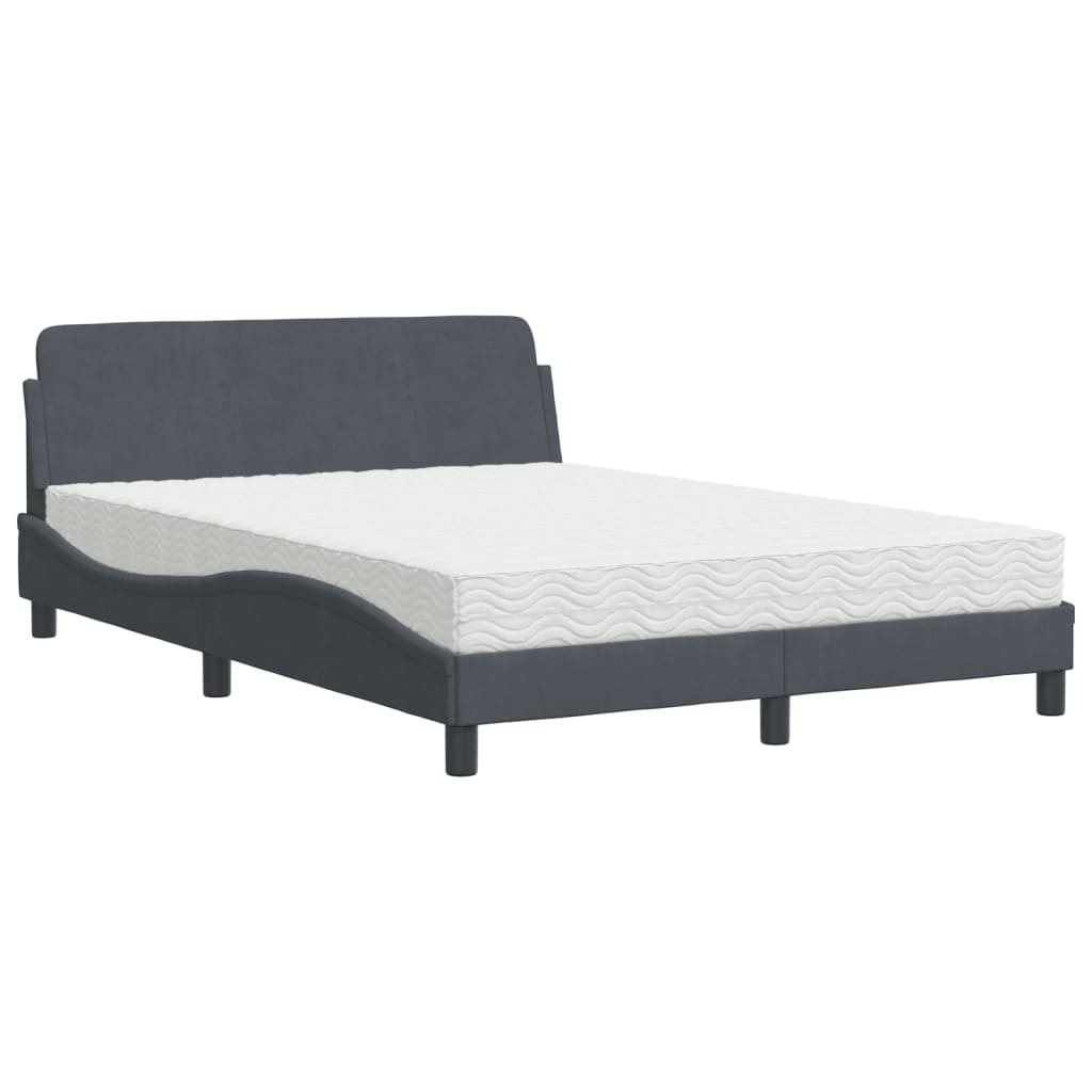 Thumbnail - vidaXL Bett mit Matratze "Dover" Dunkelgrau 140x190 cm Samt