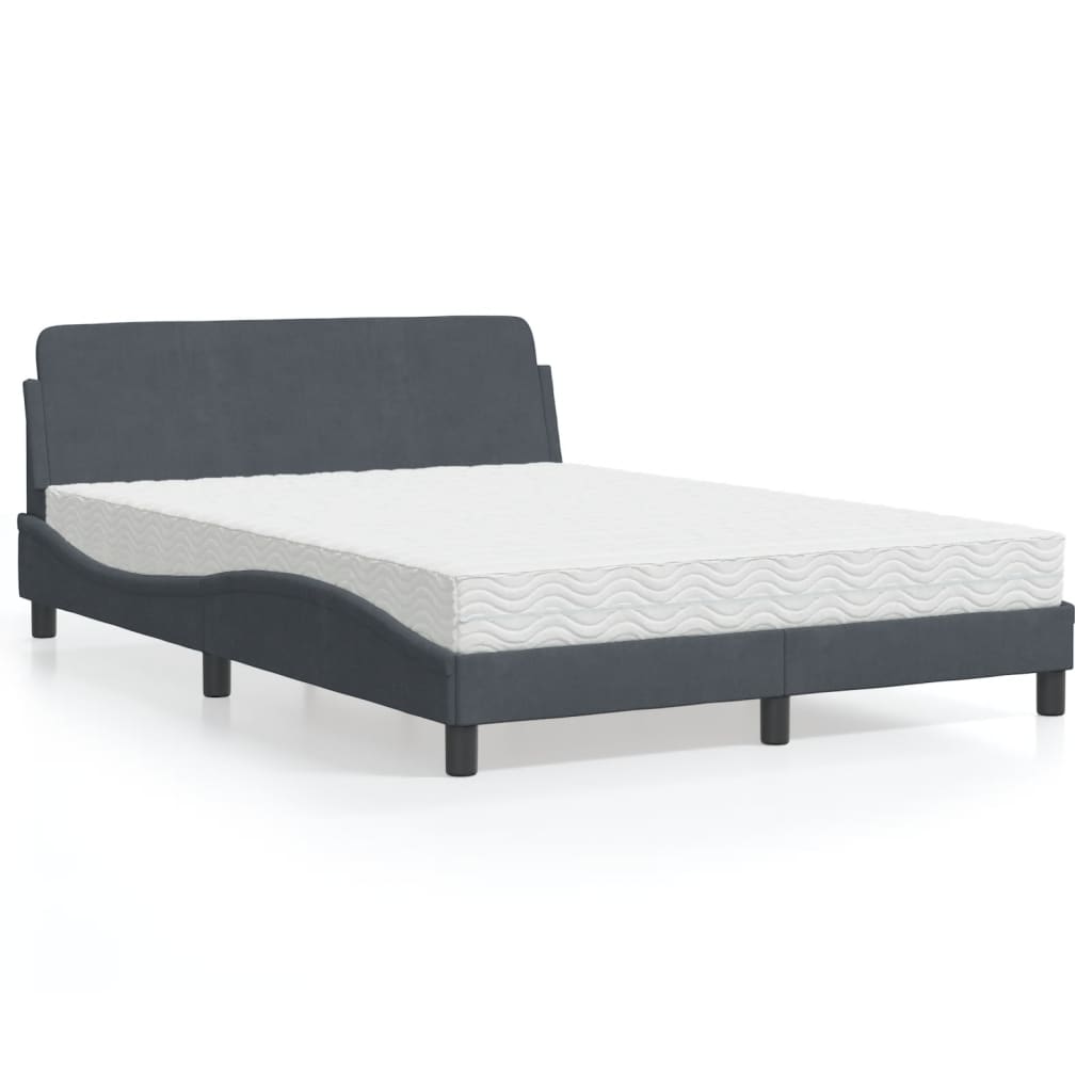 Thumbnail - vidaXL Bett mit Matratze "Dover" Dunkelgrau 140x190 cm Samt
