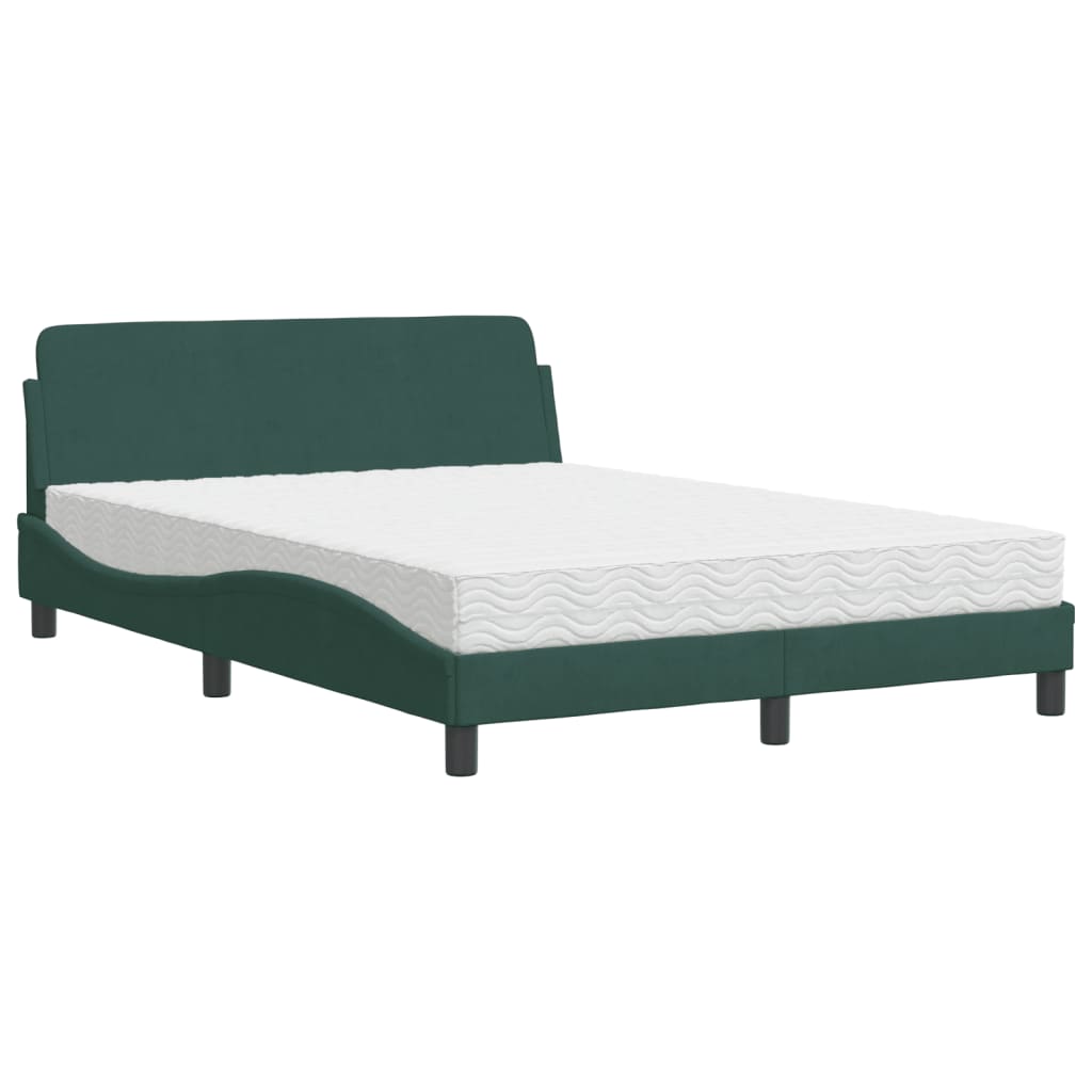 Thumbnail - vidaXL Bett mit Matratze "Dover" Dunkelgrün 140x190 cm Samt
