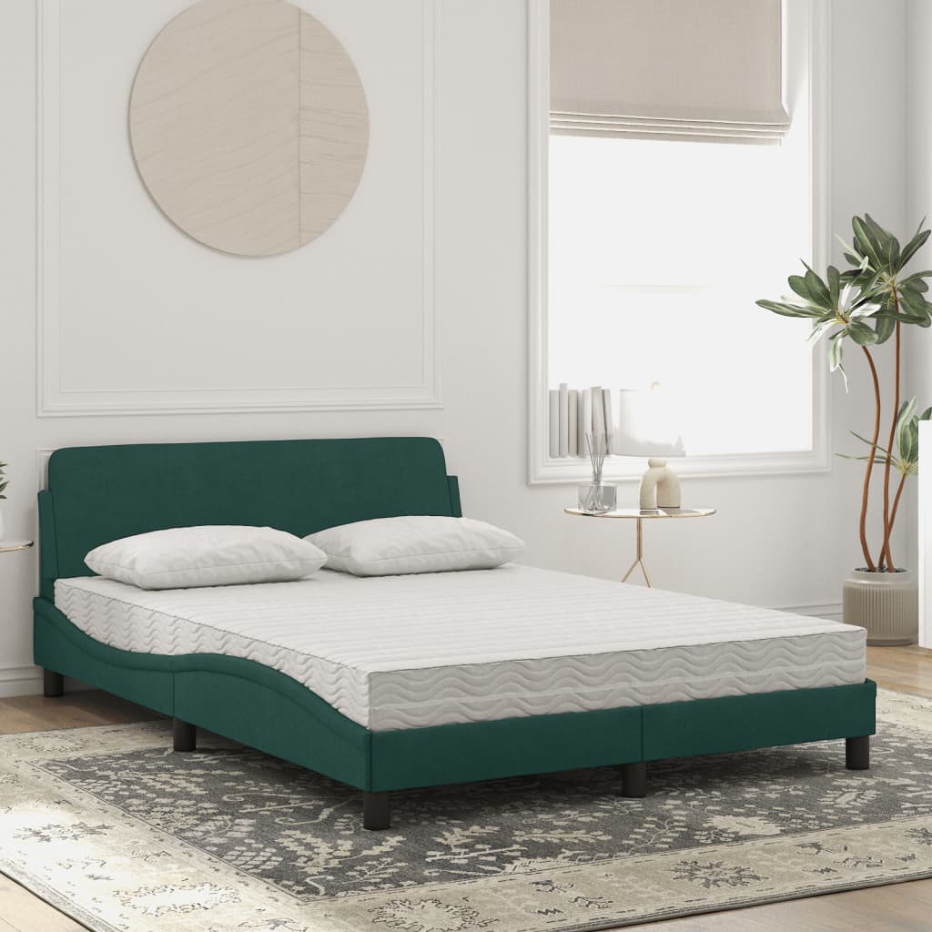 Thumbnail - vidaXL Bett mit Matratze "Dover" Dunkelgrün 140x190 cm Samt