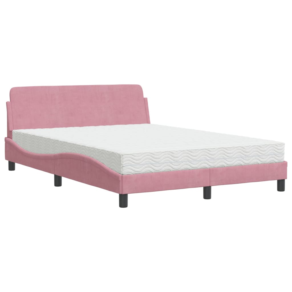 Thumbnail - vidaXL Bett mit Matratze "Dover" Rosa 140x190 cm Samt