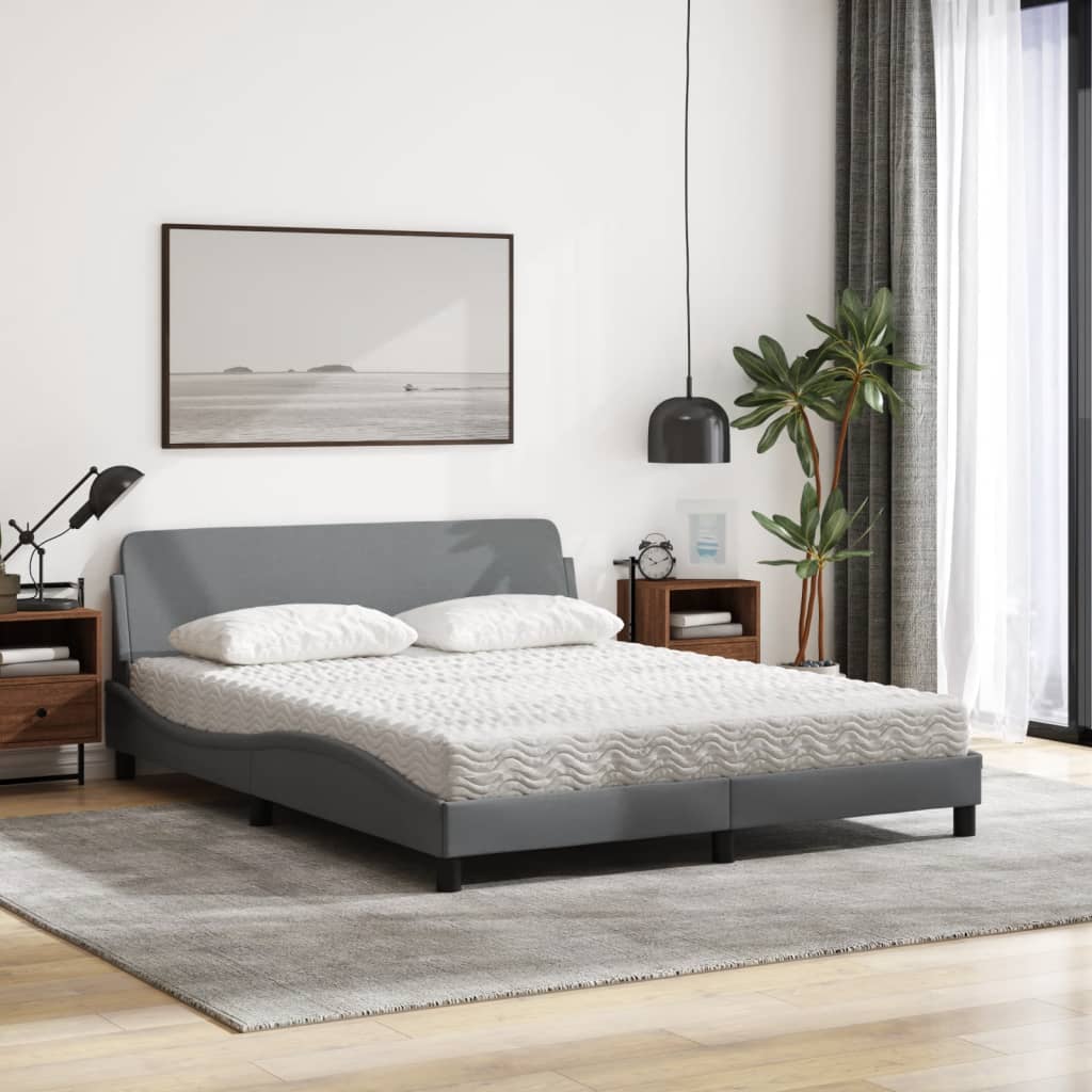 vidaXL Bed met matras stof lichtgrijs 160x200 cm afbeelding