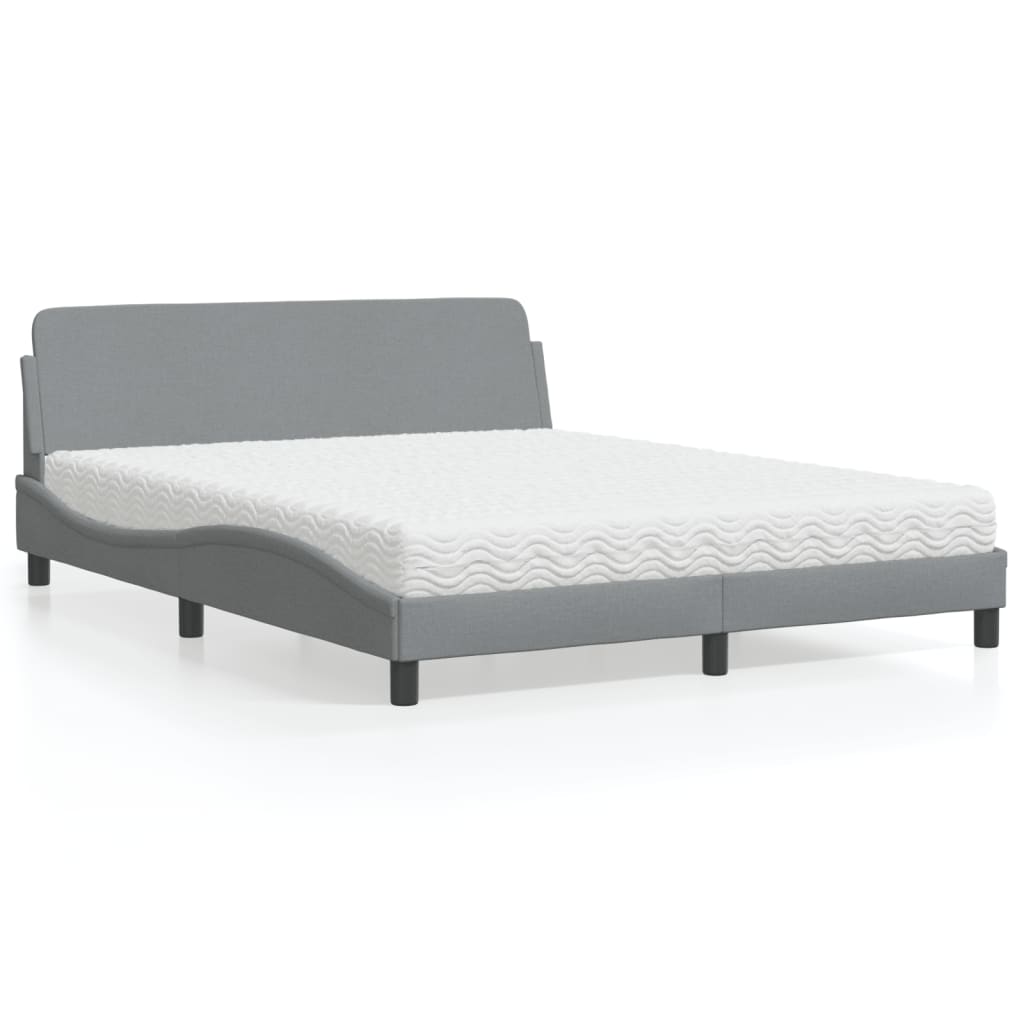 vidaXL Bett mit Matratze Hellgrau 160x200 cm Stoff