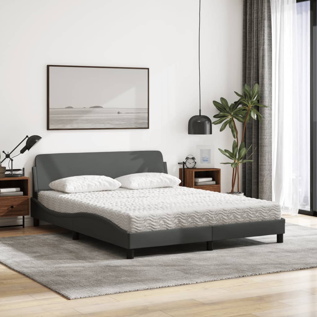 vidaXL Bed met matras stof donkergrijs 160x200 cm afbeelding