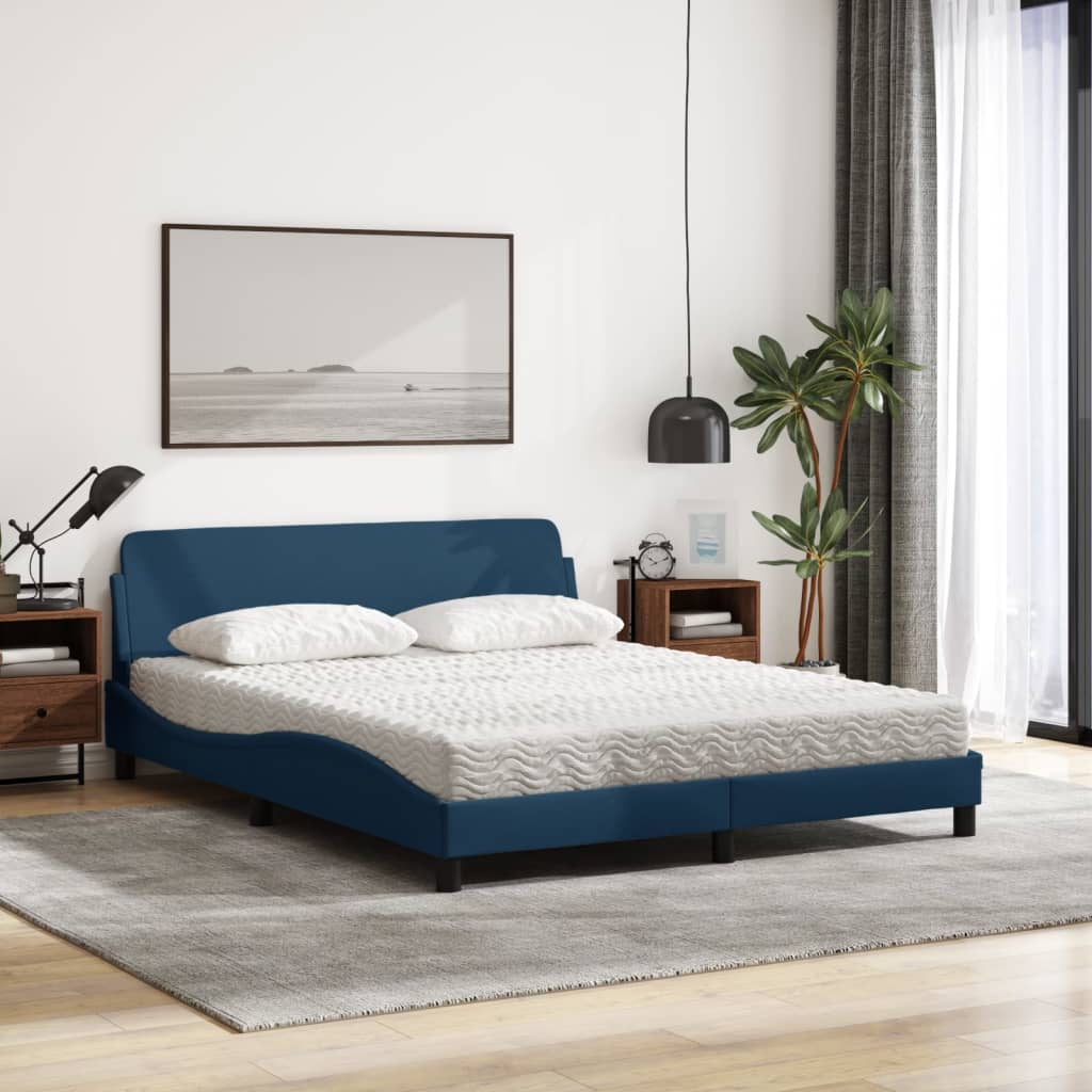 Thumbnail - vidaXL Bett mit Matratze "Dover" Blau 160x200 cm Stoff