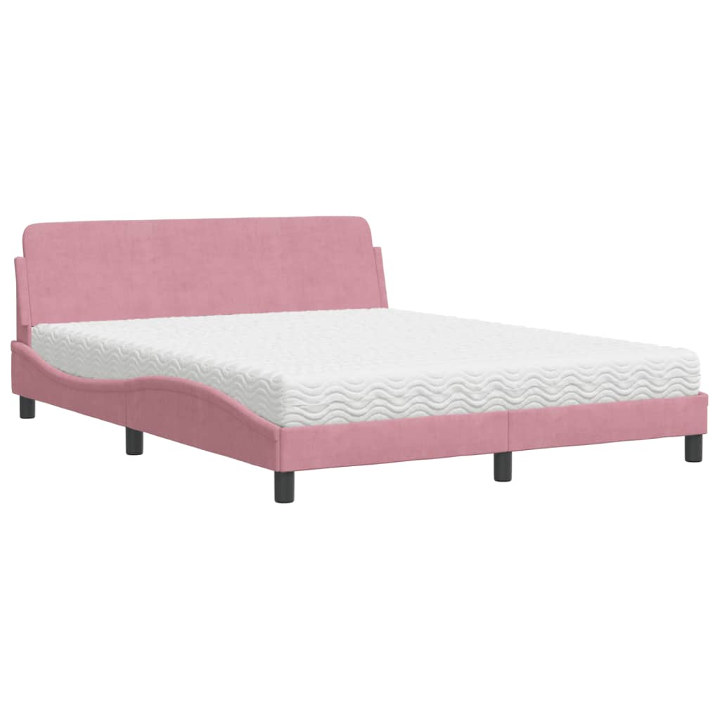 Thumbnail - vidaXL Bett mit Matratze "Dover" Rosa 160x200 cm Samt