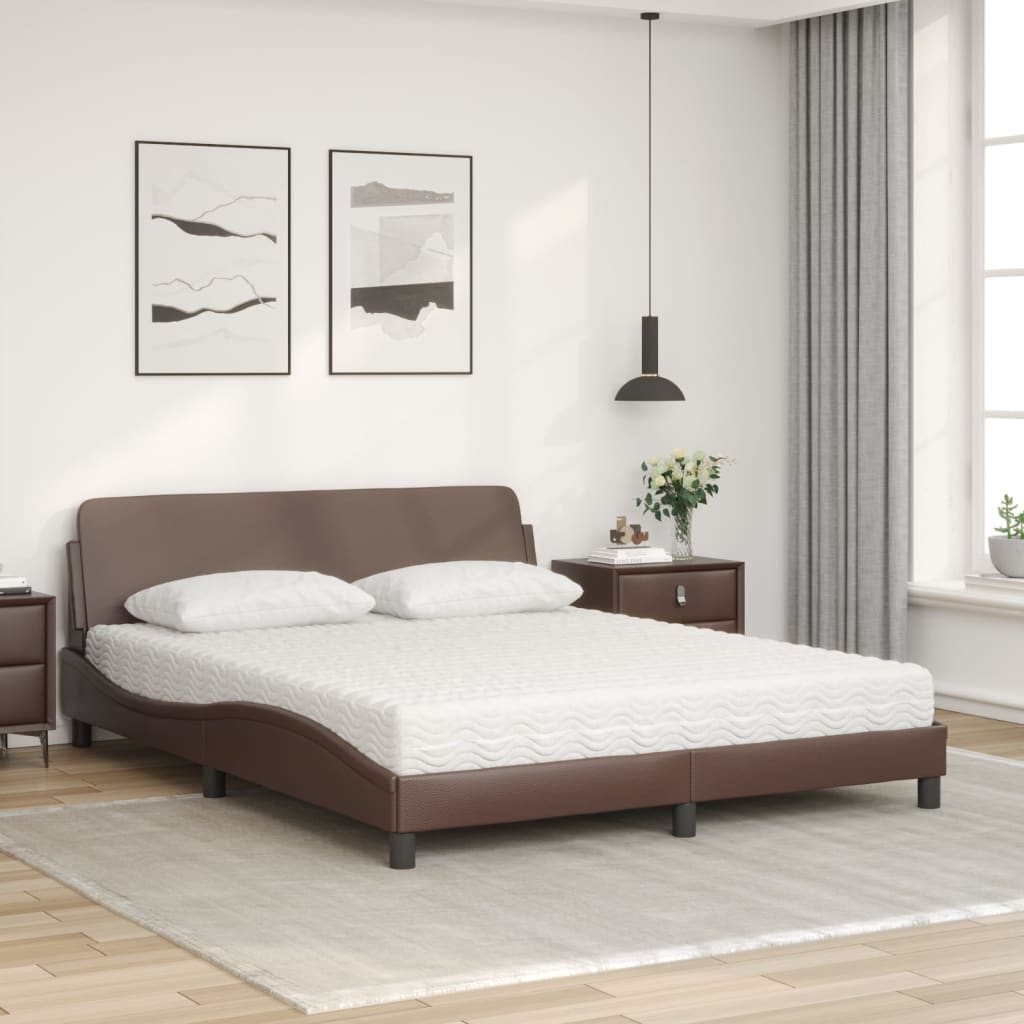vidaXL Bed met matras kunstleer bruin 160x200 cm afbeelding