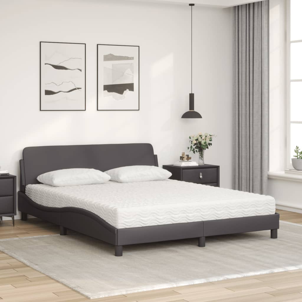 vidaXL Bed met matras kunstleer grijs 160x200 cm afbeelding