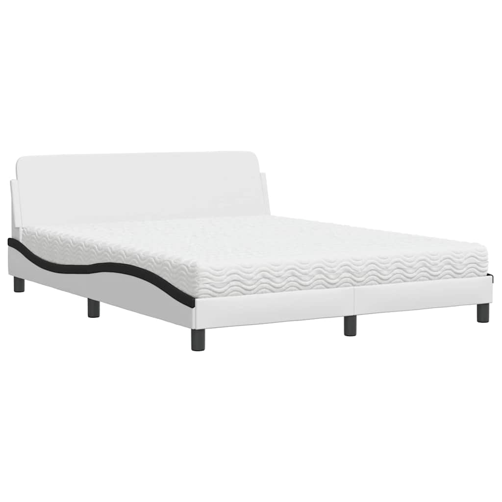 E-shop vidaXL Posteľ s matracom Dover bielo-čierna 160x200 cm umelá koža