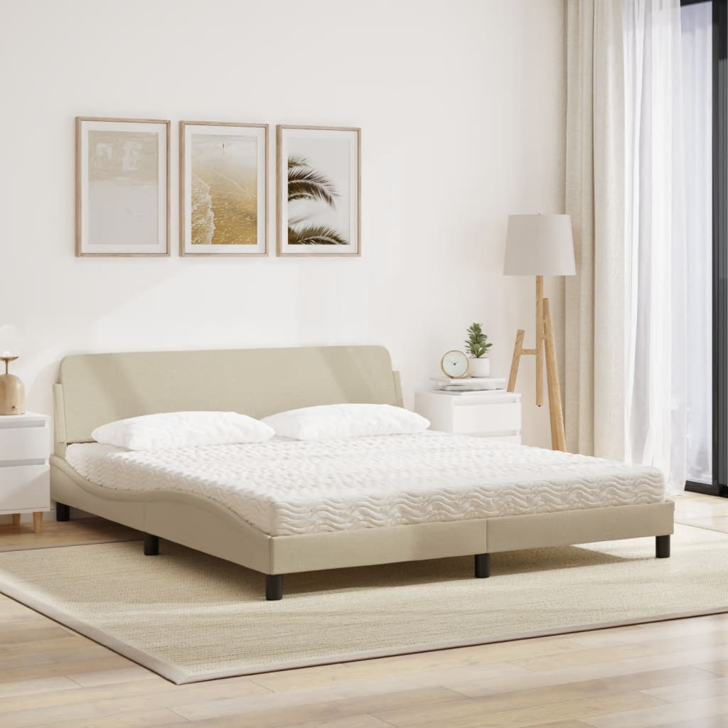 vidaXL Bed met matras stof crèmekleurig 180x200 cm afbeelding