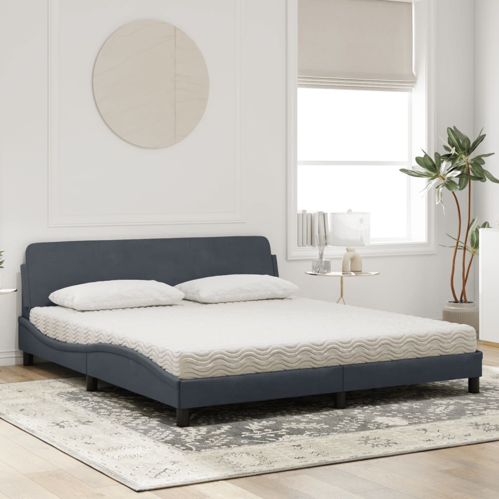 vidaXL Bed met matras "Dover" fluweel donkergrijs 180x200 cm grijs, foto 2