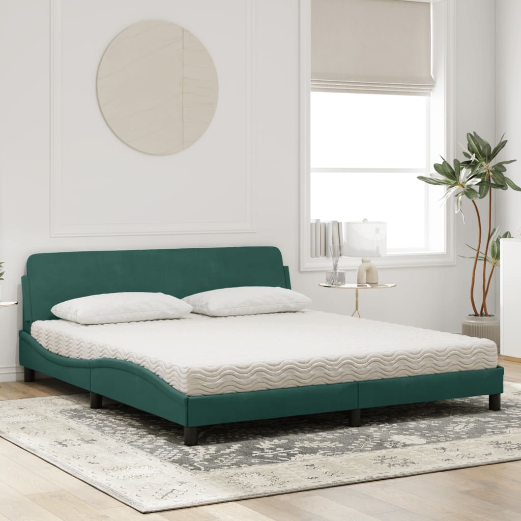 Thumbnail - vidaXL Bett mit Matratze "Dover" Dunkelgrün 180x200 cm Samt