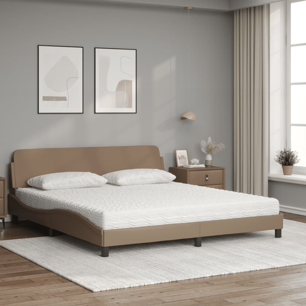 vidaXL Bed met matras "Dover" kunstleer cappuccinokleurig 180x200 cm bruin, foto 2