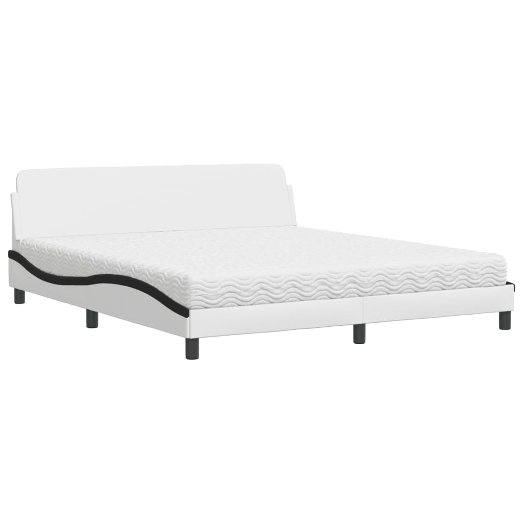 E-shop vidaXL Posteľ s matracom Dover bielo-čierna 180x200 cm umelá koža