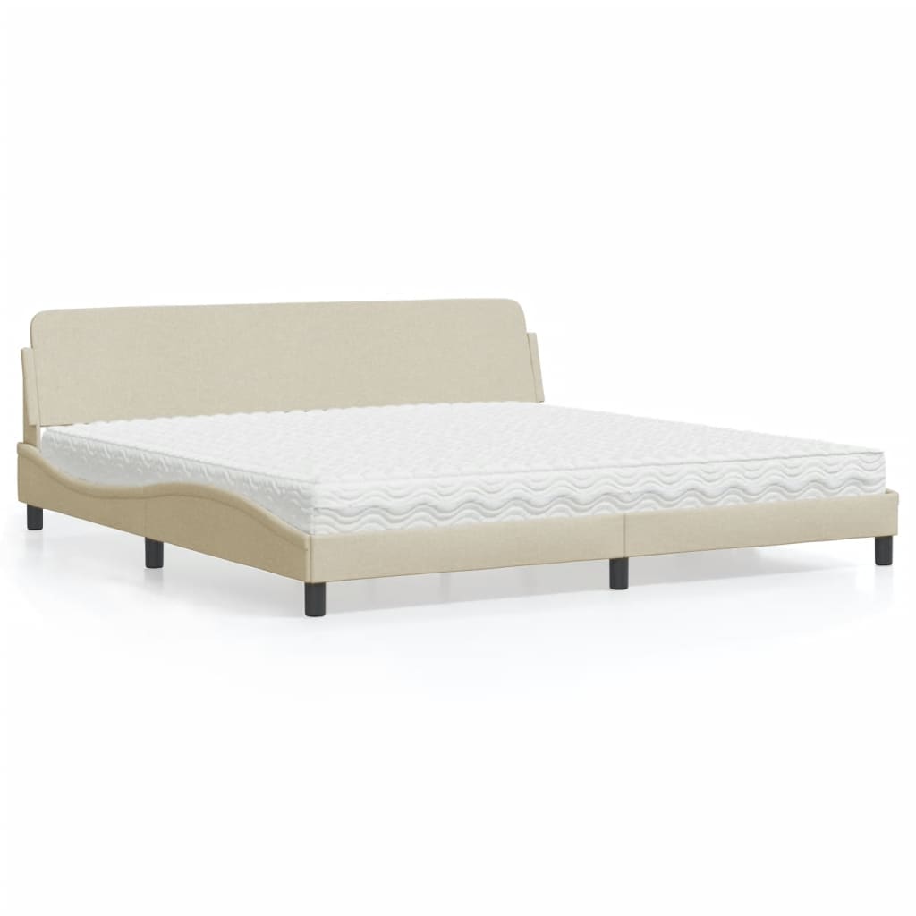 vidaXL Pat cu saltea, crem, 200x200 cm, textil