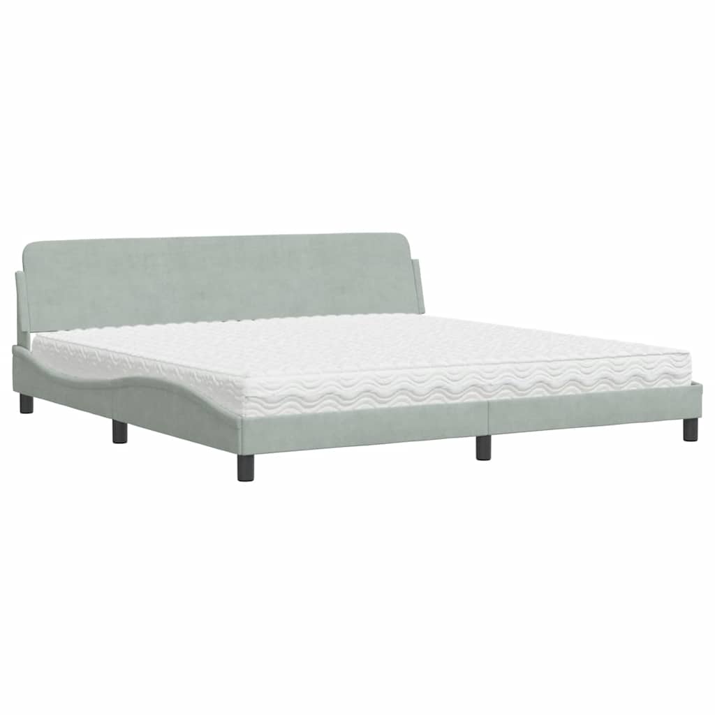 vidaXL Bed met matras "Dover" fluweel lichtgrijs 200x200 cm grijs, foto 3