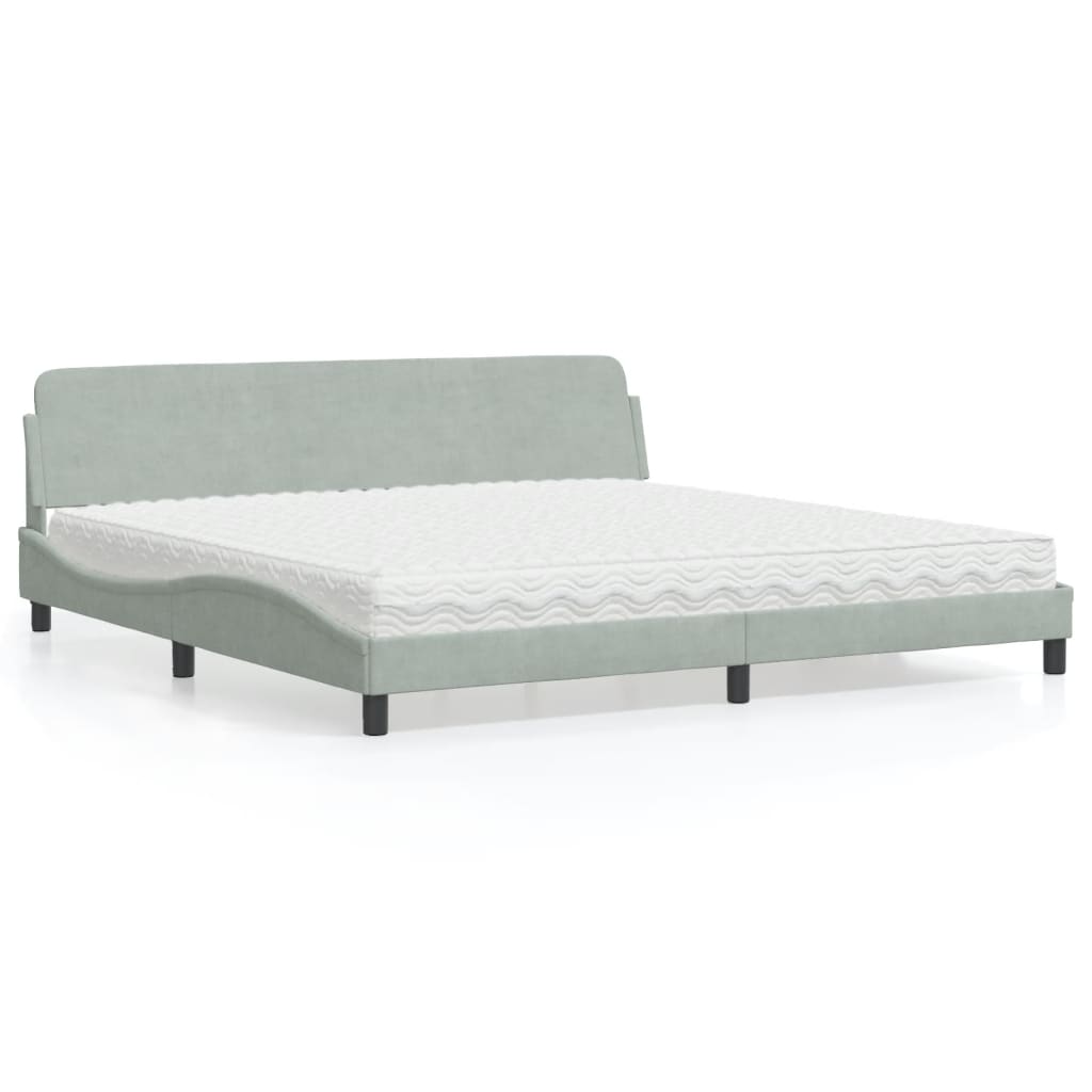 Thumbnail - vidaXL Bett mit Matratze "Dover" Hellgrau 200x200 cm Samt