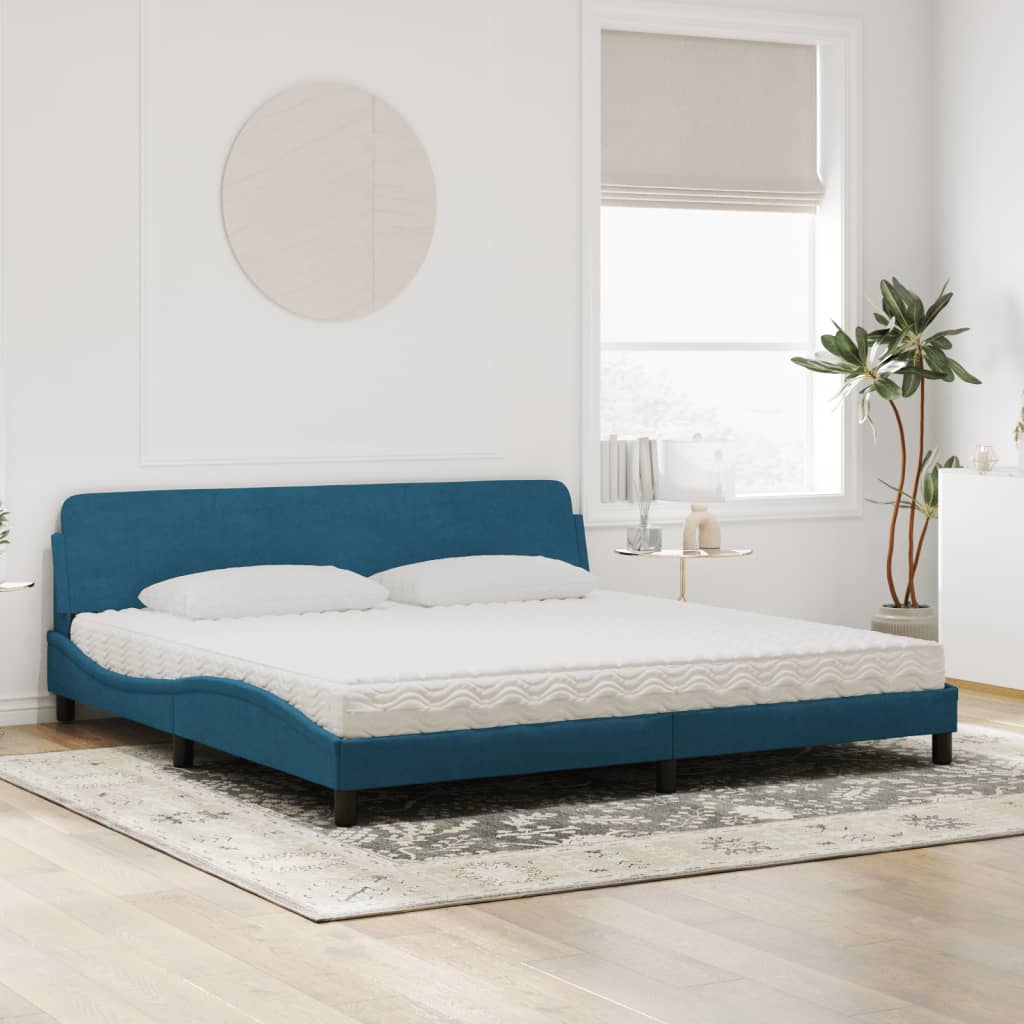 Thumbnail - vidaXL Bett mit Matratze "Dover" Blau 200x200 cm Samt