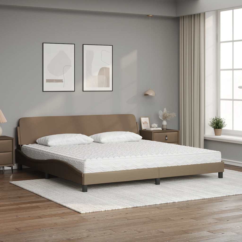 vidaXL Bed met matras "Dover" kunstleer cappuccinokleurig 200x200 cm bruin, foto 2