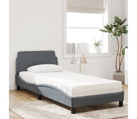 vidaXL Bed with Mattress "Dover" Dark Grey Single Velvet