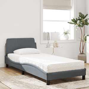 vidaXL Bed with Mattress "Dover" Dark Grey Single Velvet