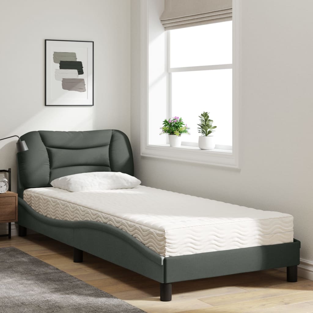 Thumbnail - vidaXL Bett mit Matratze "Hvar" Dunkelgrau 90x190 cm Stoff