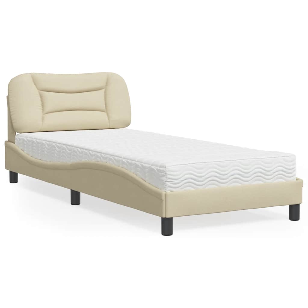 VidaXL Bed Met Matras "Hvar" Stof Crèmekleurig 90x190 Cm