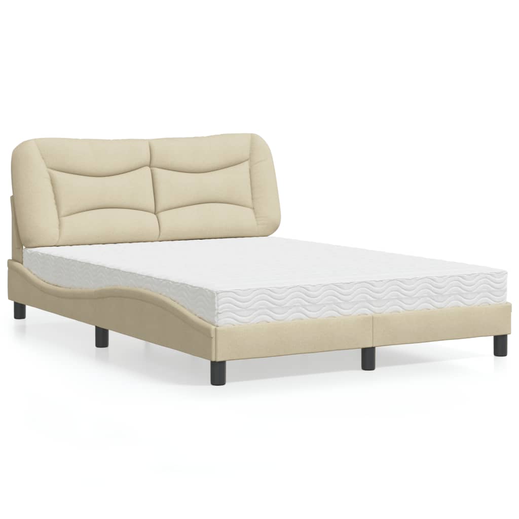 vidaXL Bett mit Matratze "Hvar" Creme 120x200 cm Stoff