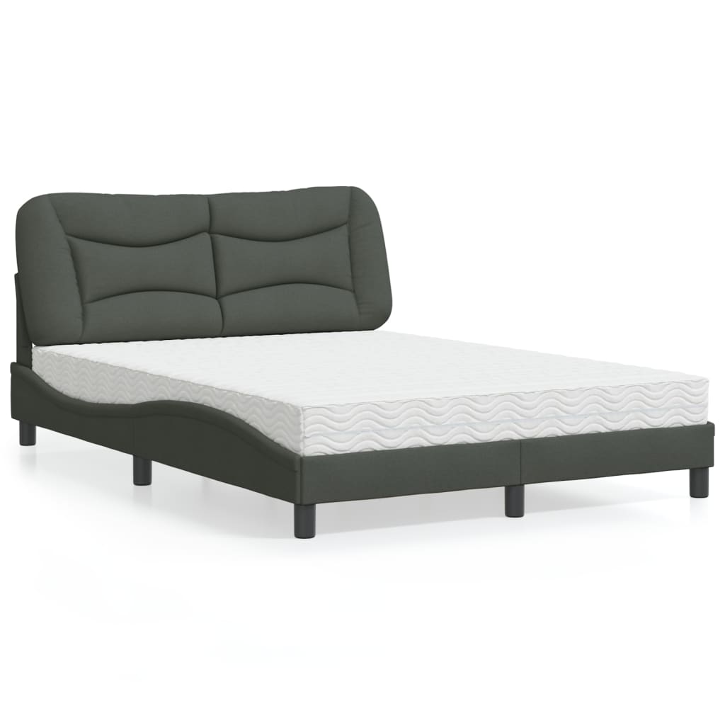 vidaXL Bett mit Matratze "Hvar" Dunkelgrau 140x190 cm Stoff